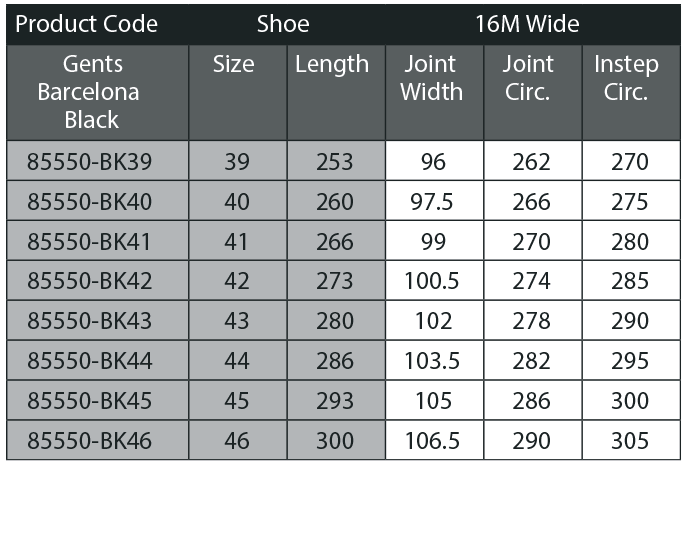 Mens orthotic footwear sizes from Euro 39 to 46